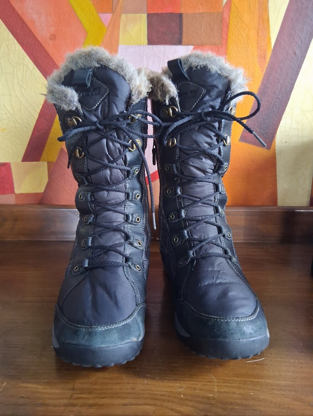 Teva Women's Black Quilted Fur-Trim Lace-Up Winter Boots
